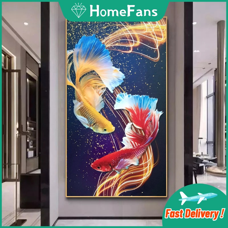 Bộ Tranh Đính Đá 5D Tự Làm Hình Cá Koi May Mắn 60x100cm