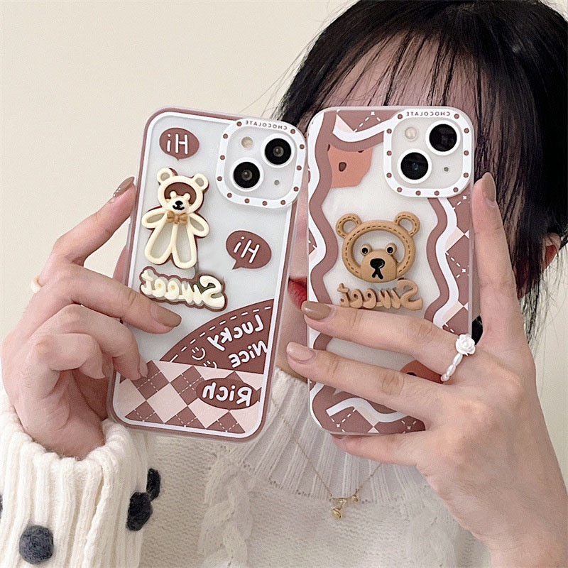 Ốp lưng điện thoại iphone gắn gấu bvc cạnh vuông 7plus x xsmax 11 11promax 12 12pro 12promax 13 13pro 13promax DT14