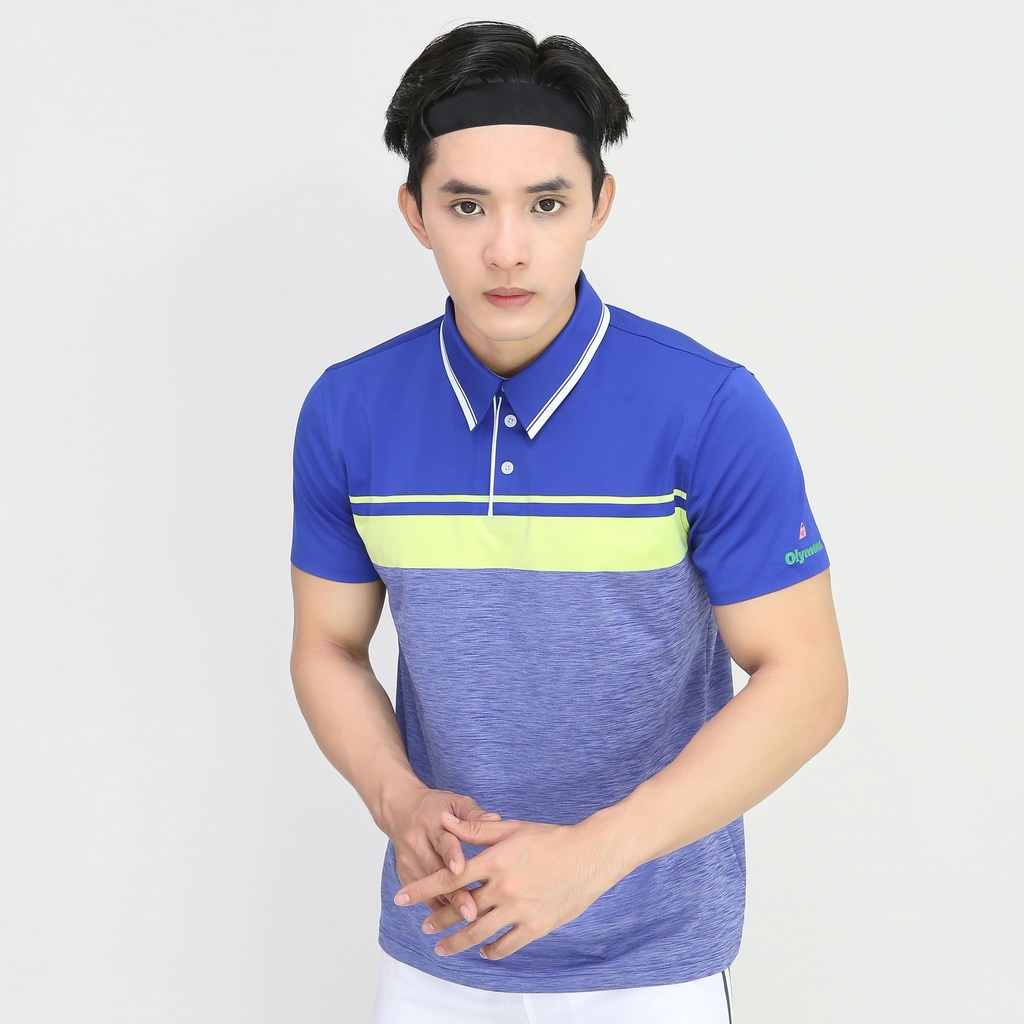 Áo polo nam thể thao cổ sọc trắng - xanh Royal thương hiệu Olymons