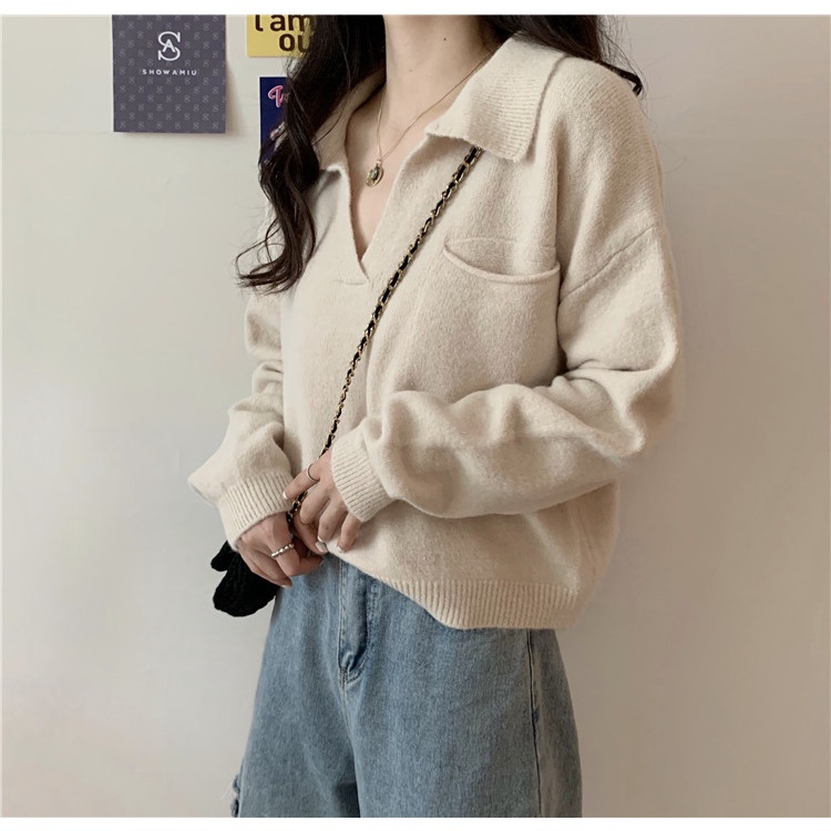 Áo sweater dệt kim tay dài phong cách retro thanh lịch cho nữ 37748