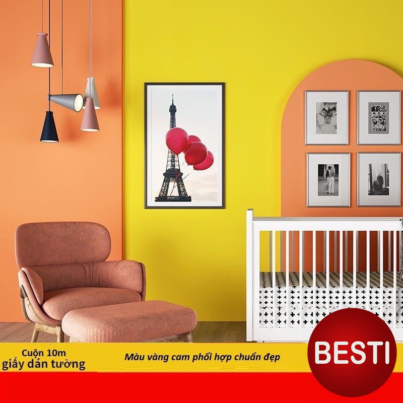 10m Giấy dán tường một màu  - 10m decal dán tường màu trơn có keo sẵn thời thượng