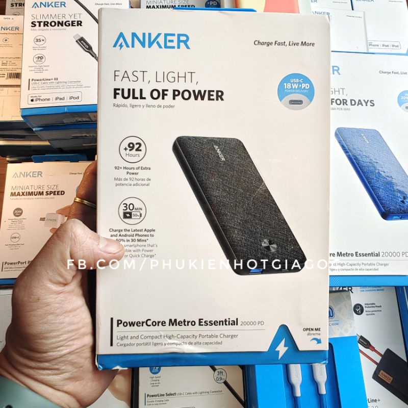 Pin PD Anker Powercore Metro Essential 20000 mAh A1287 20W / A1281 18W Sạc nhanh USB-C chuẩn PD Iphone 12 / 13