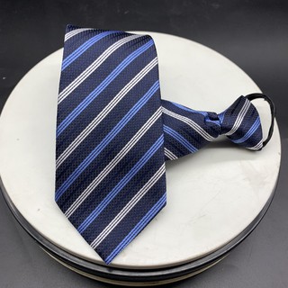 Cà vạt nam 8cm thắt sẵn dây kéo tiện lợi hàng 3 lớp lót silk Giangpkc36 xanh đen kẻ trắng nhỏ