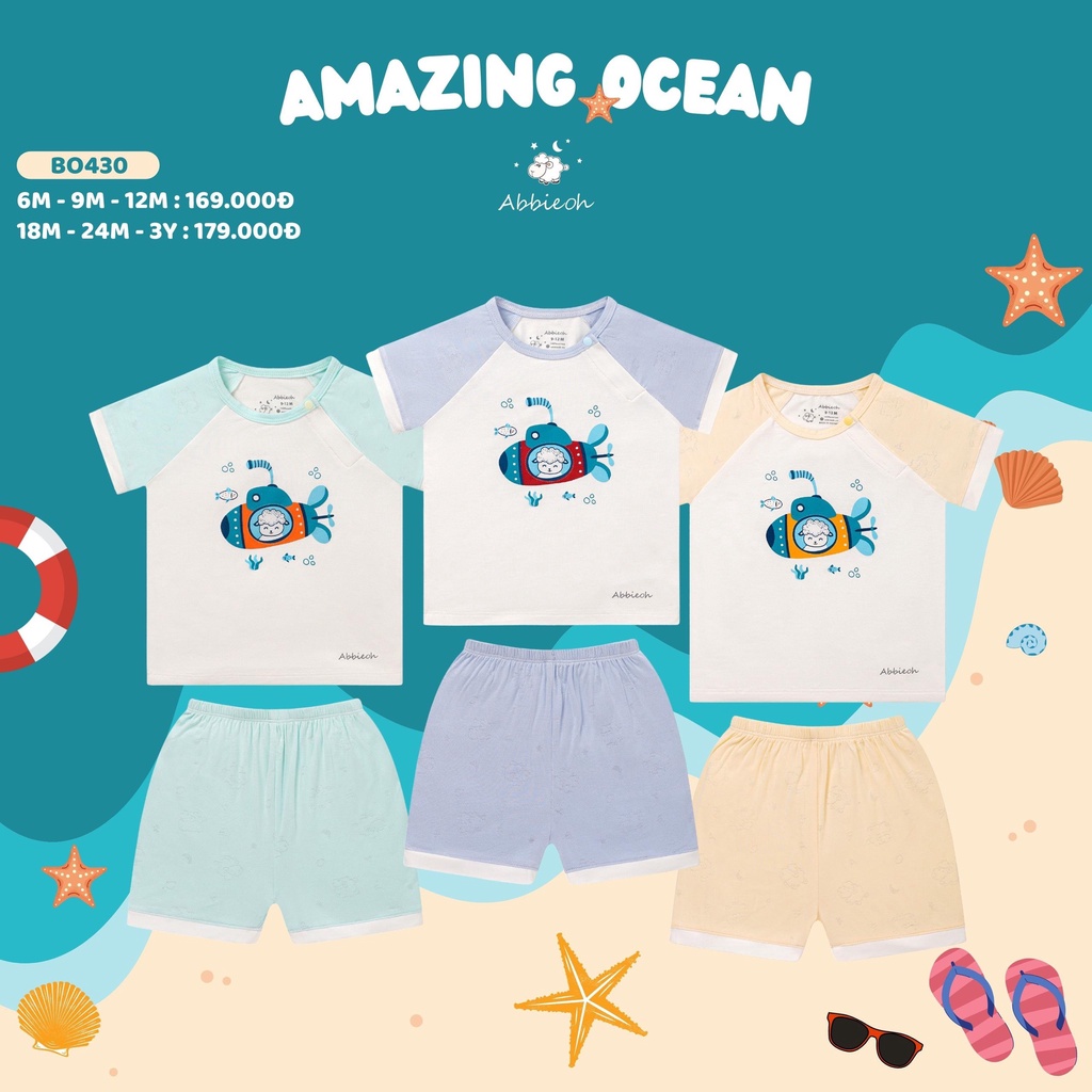 Abbie oh Bộ cộc in hình phối kẻ cho bé teai