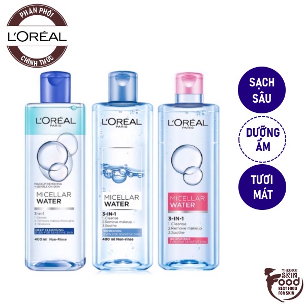 Bộ 2 Nước Tẩy Trang Dưỡng Ẩm, Sạch Sâu &amp; Tươi Mát Da L'Oreal Micellar Water 400ml