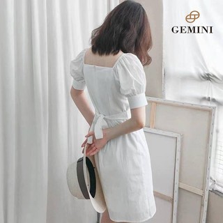 Váy trắng tay bồng thắt nơ