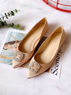 Giày búp bê lụa khoá đá