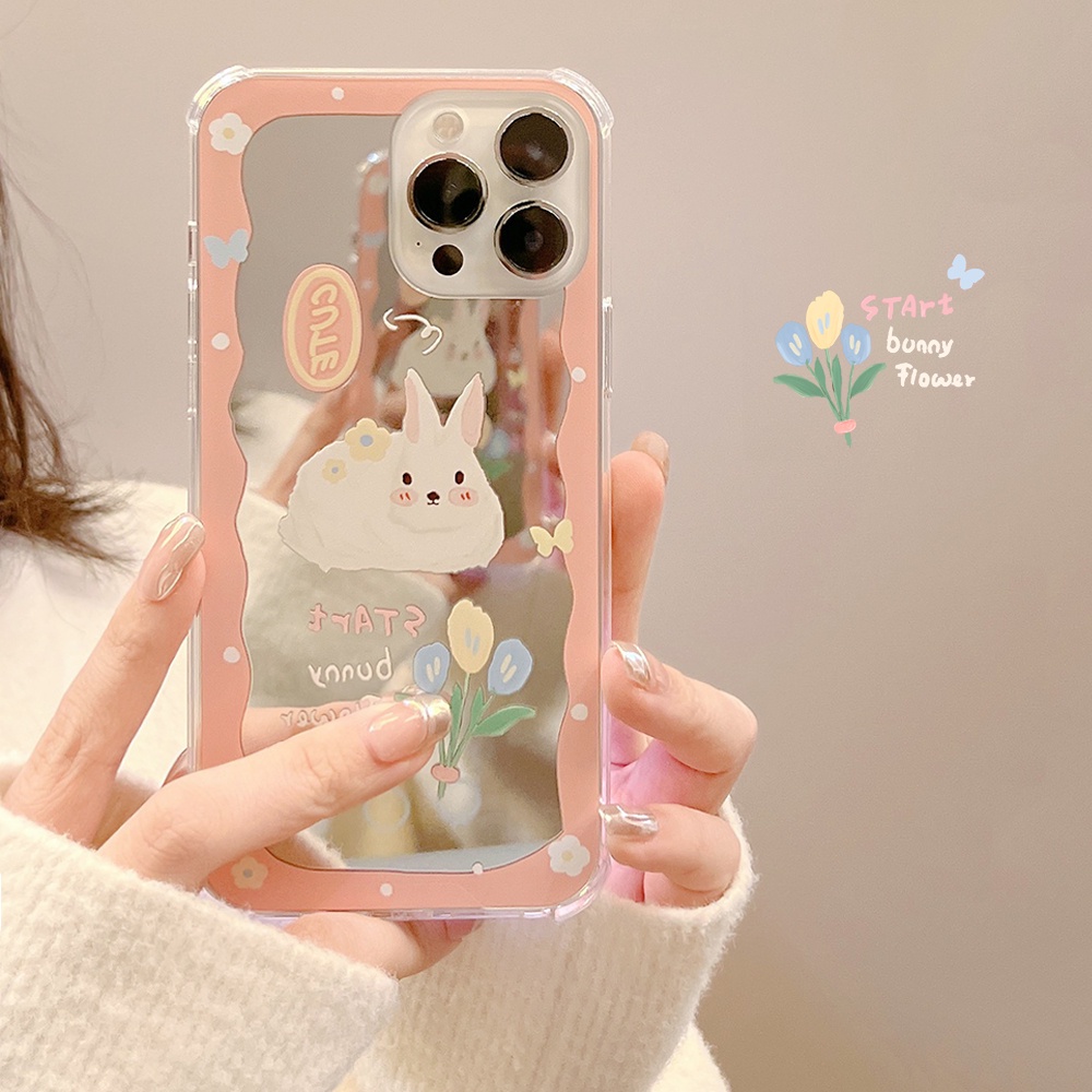Ốp Điện Thoại TPU Mềm Tráng Gương Hình Thỏ Dễ Thương Chống Nước Cho IPhone 14 13 12 11 Pro Max XS XR 8 7 Plus