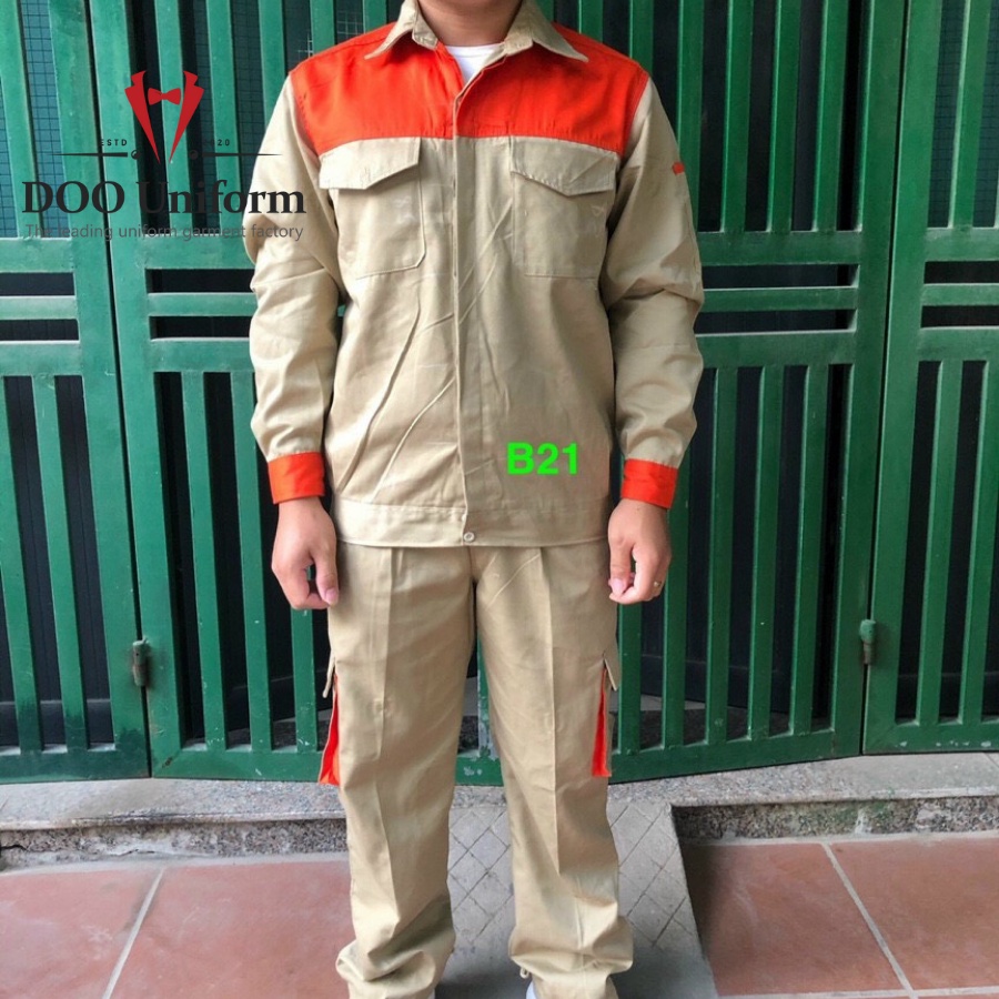 [DOO SAFETY] Bộ đồ bảo hộ lao động, Mẫu B21 - Be Phối Cam