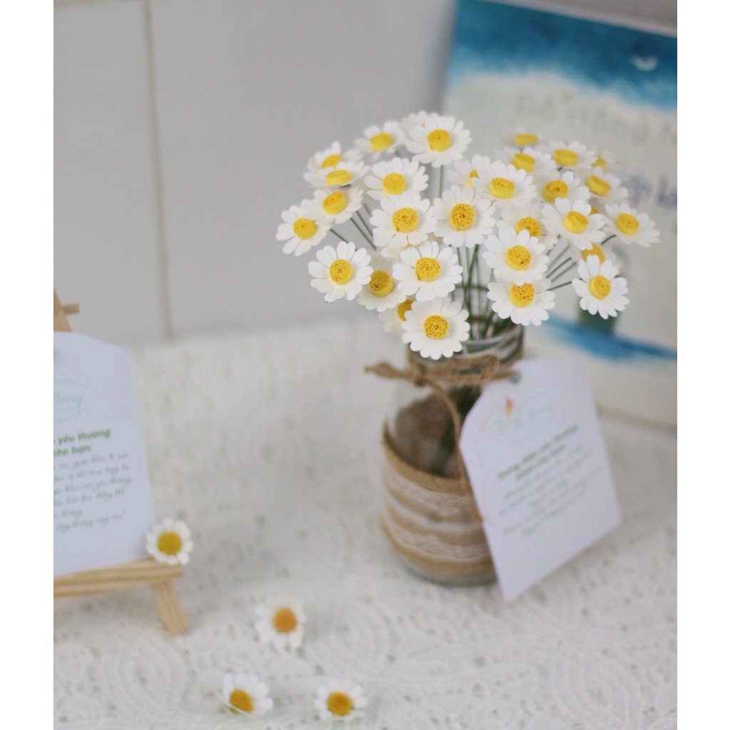 Lọ Hoa Cúc họa mi giấy Mini Decor trang trí bàn làm việc