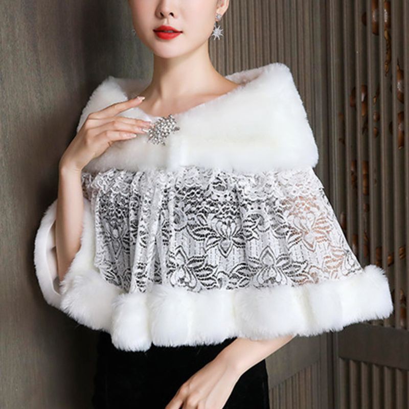 Khăn choàng phối lông mềm mại ấm áp kiểu dáng xinh xắn dành cho cô dâu