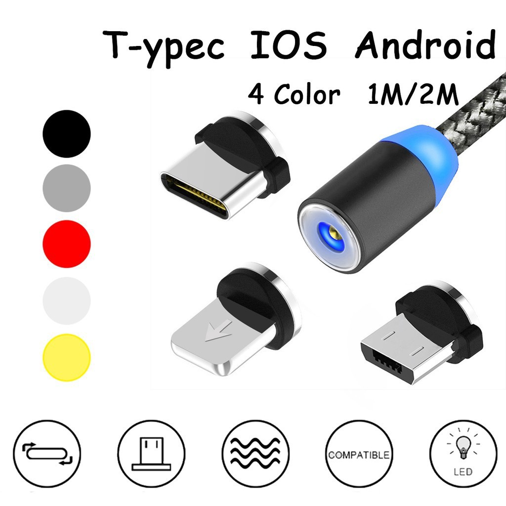 Cáp sạc từ hút nam châm đầu Iphone | micro USB | Type C xoay 360 độ dây dù,có LED cao cấp- KITTYSHOPHC