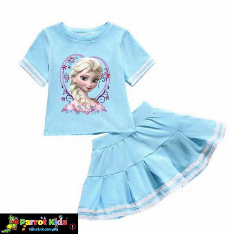 Bộ elsa bé gái (set áo và chân váy kèm chip) siêu xinh SIZE 1-15 tuổi chính hãng PAPAKIDS cotton chính phẩm 100%