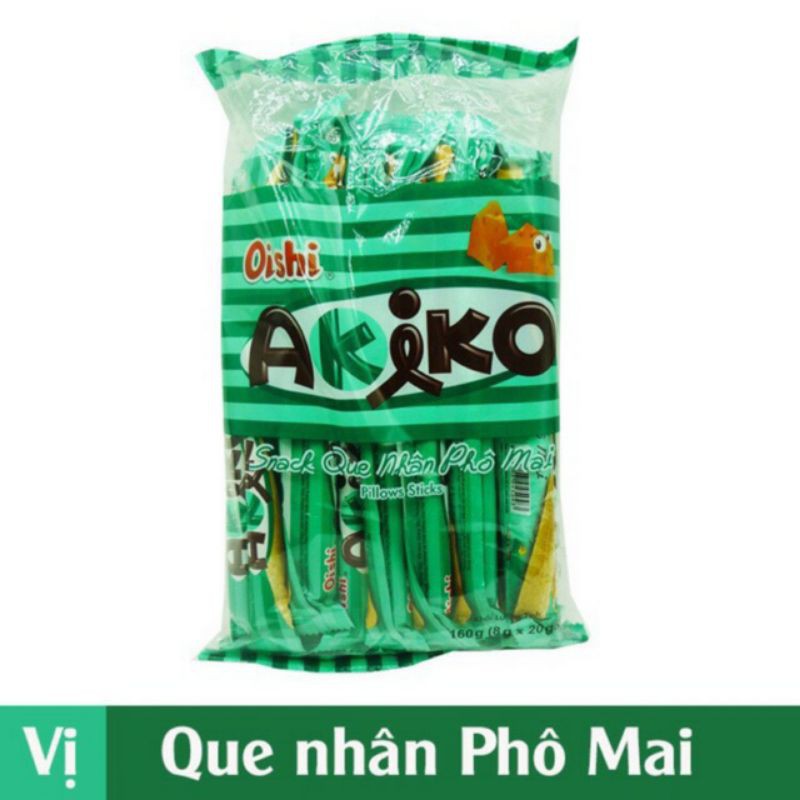 Oishi-BÁNH QUE AKIKO SNACK QUE NHÂN KEM SỮA, SNACK QUE NHÂN KEM SẦU RIÊNG, NHÂN PHÔ MAI