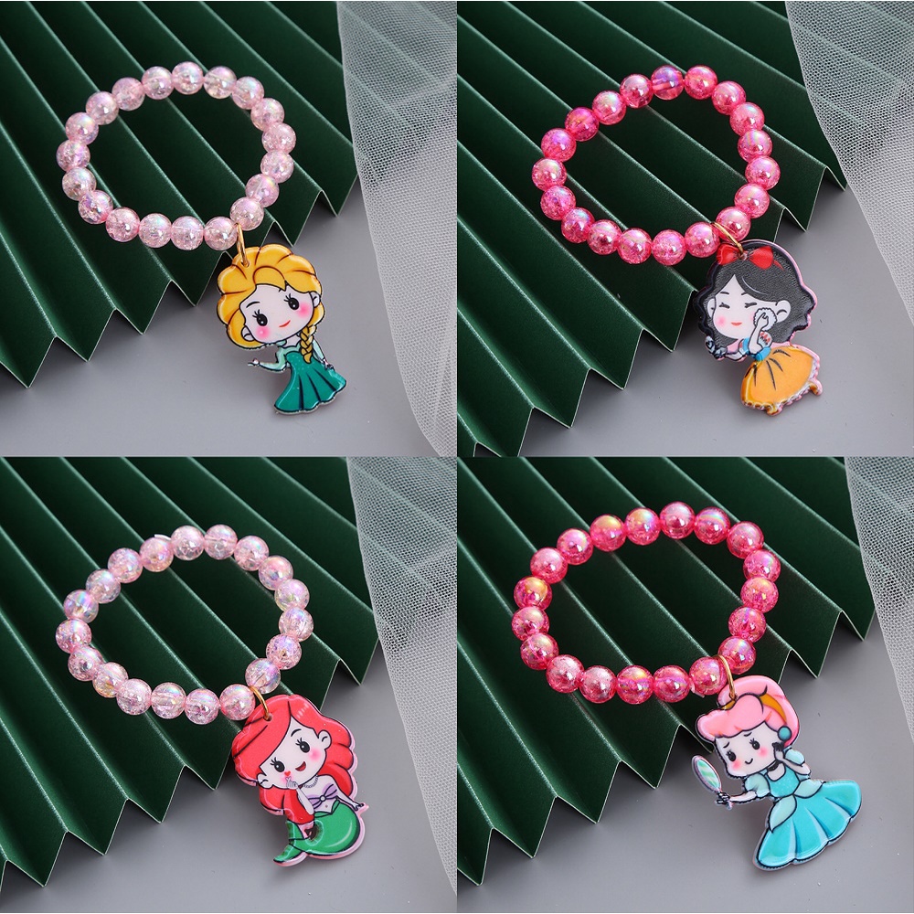 Vòng Tay Mặt Hình Công Chúa Elsa Cho Bé |Vòng Tay Chuỗi Hạt Co Giãn Hình Bạch Tuyết/ Nàng Tiên Cá