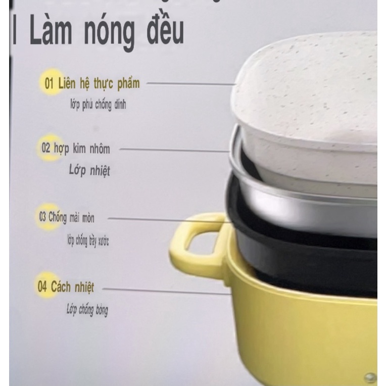 Nồi lẩu nướng đa năng Bear 5L công suất 1500w  tráng men chống dính - bảo hành 12 tháng Minh Anh Store