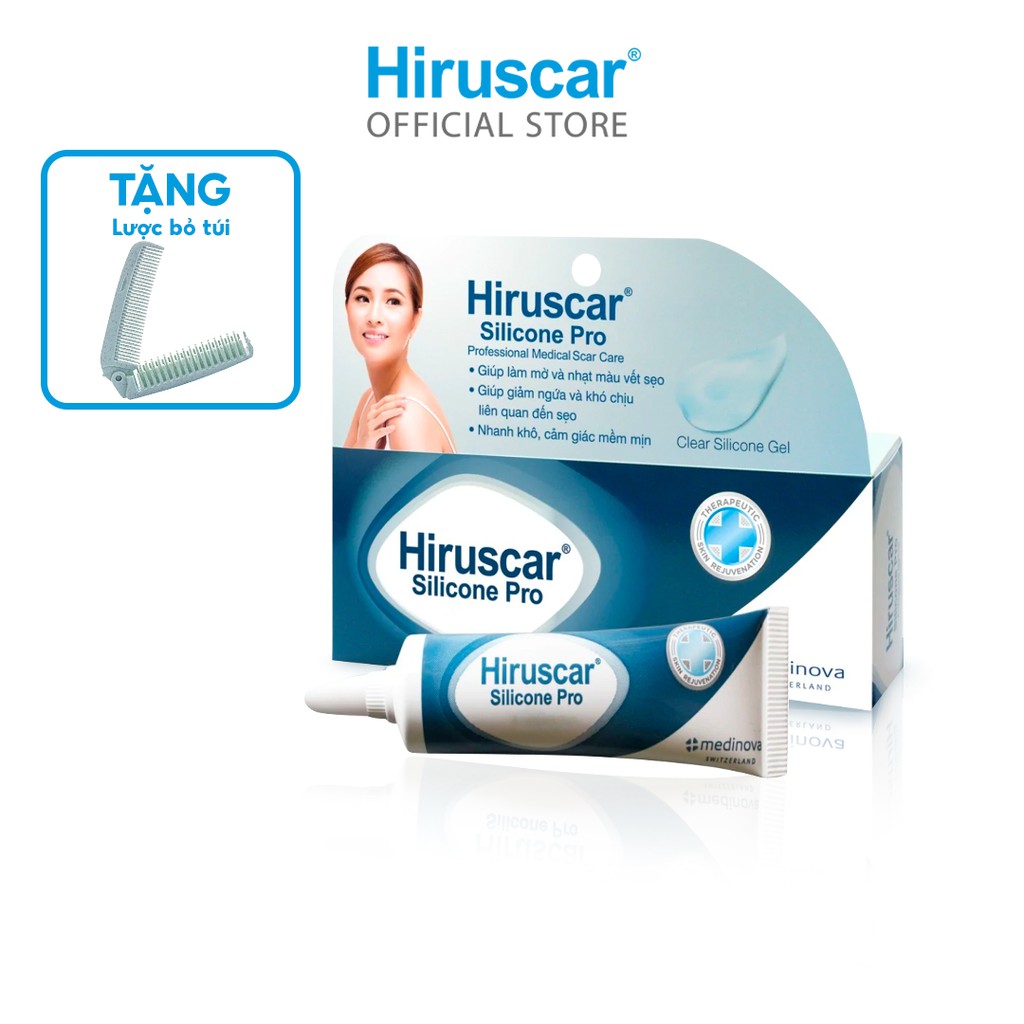 Gel xử lý sẹo mổ, to, lồi & phì đại Hiruscar Silicone Pro 10g tặng lược bỏ túi
