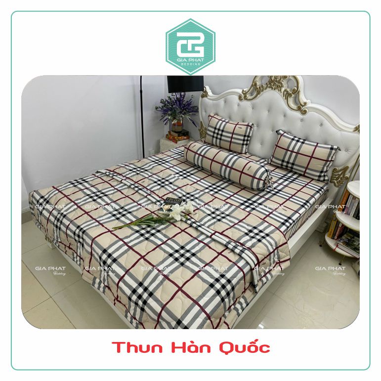 Bộ ga gối Thun Lạnh Hàn Quốc { 4 Món } họa tiết kẻ sọc  BBR ( 1 ga bọc + 2 vỏ gối nằm + 1 vỏ gối ôm )