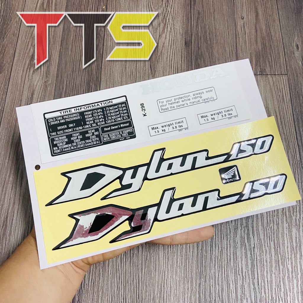 Bộ tem xe Honda Dylan 125, Dylan 150 kèm tem thông số chất liệu nhựa nổi cao cấp