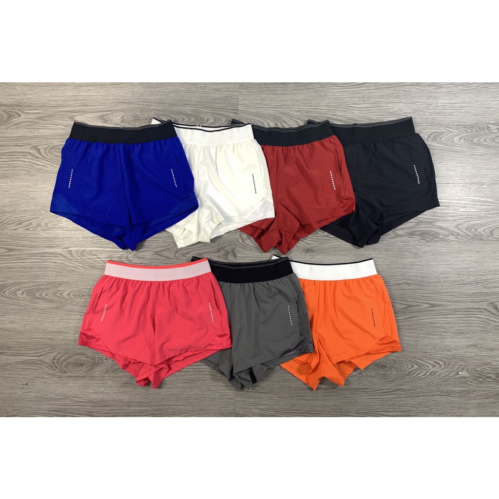 Quần đùi dù chấm 2 lớp 2 túi co giãn thể thao chạy bộ, tập gym yoga nữ