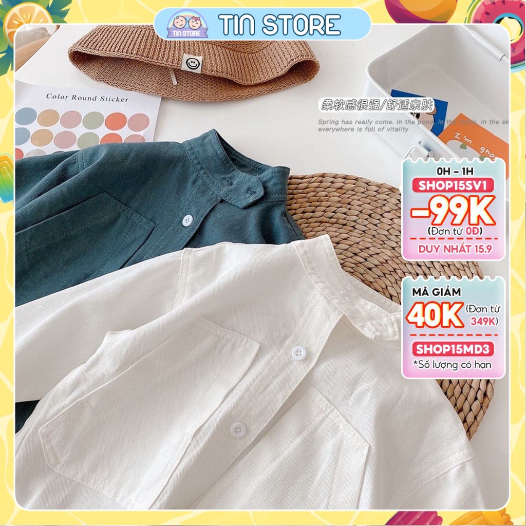 Áo Sơ Mi Cổ Tàu Phong Cách Hàn Quốc Chất Liệu Vải Thô Đũi Cao Cấp Cho Bé Từ 7Kg Đến 28Kg Thời Trang Trẻ Em Tin Store