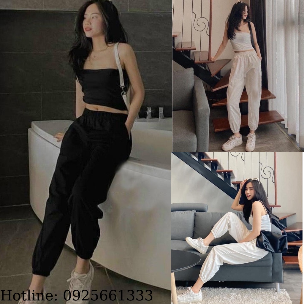 Quần Jogger Nữ, Quần Jogger Nữ Dây Rút Vải Đũi Cao Cấp Ống Bó Cạp Chun, Quần Baggy Nữ Bo Gấu Tôn Dán