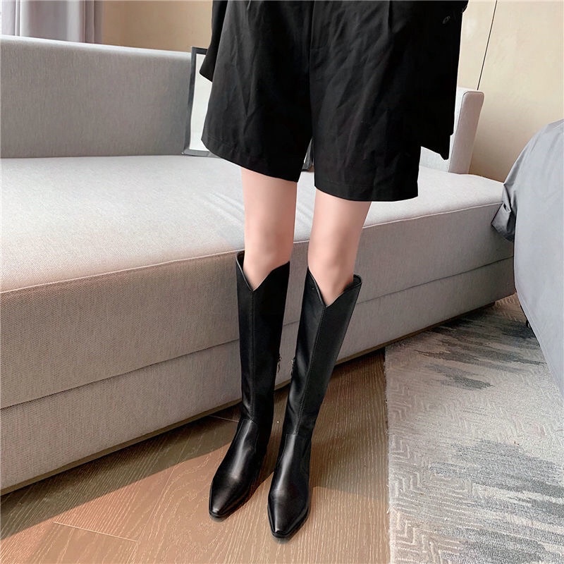 Boot đùi nữ cao bồi cổ V da mềm có size 40 + ảnh thật