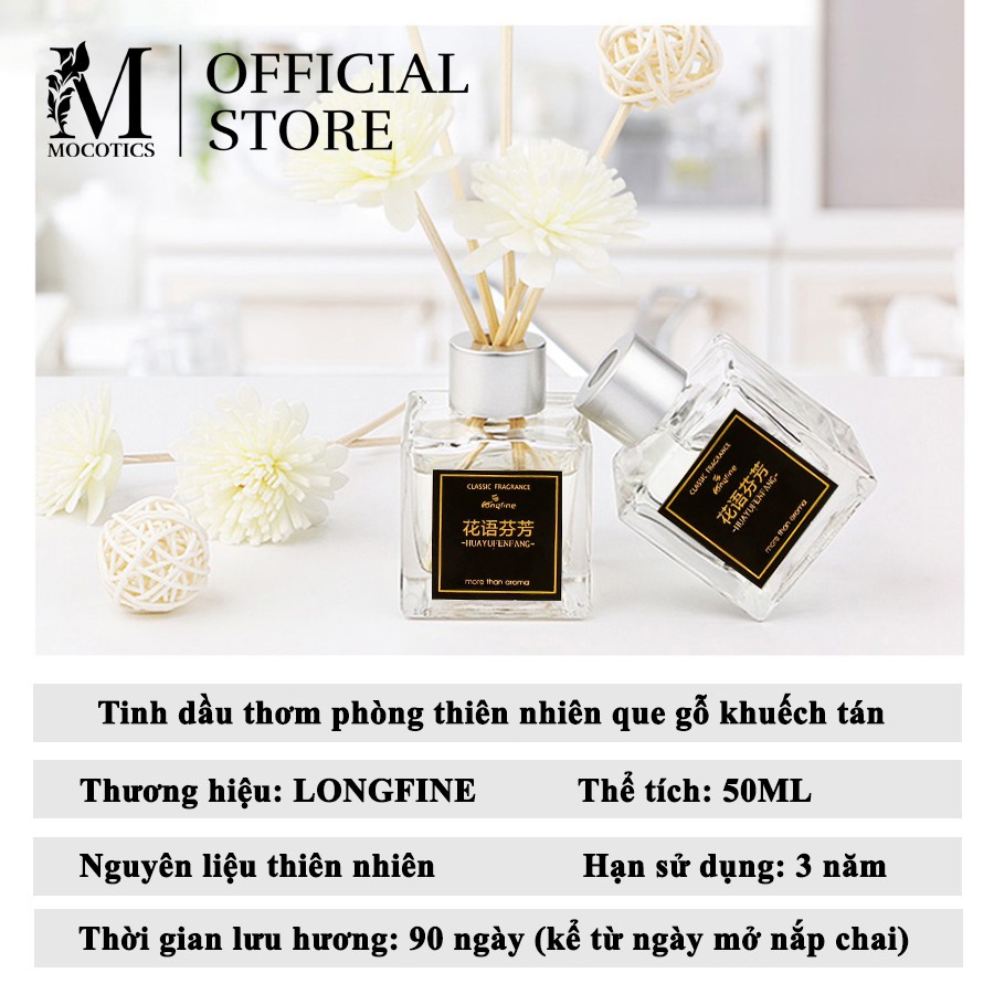 Tinh dầu nước hoa thơm phòng Mocotics que gỗ khuếch tán mùi hương thiên nhiên cao cấp HYFF - dung tích 50ML