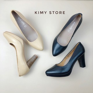 Giày công sở cao gót nữ da thật, mũi nhọn, gót trụ cao 7cm - VNXK - Kimy Store