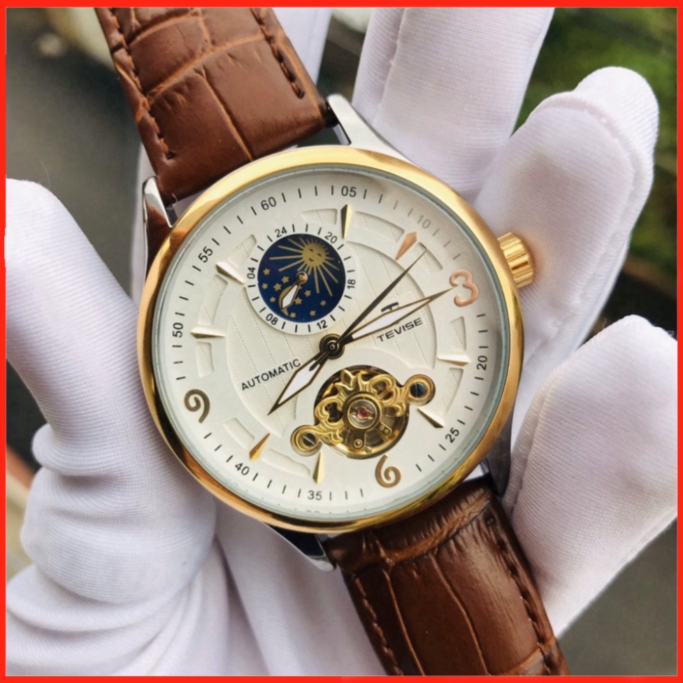 Đồng Hồ Nam Cơ Tự Động Chính Hãng TEVISE Dây Da Cao Cấp Đẹp Chống Nước BH 12 tháng ship toàn quốc