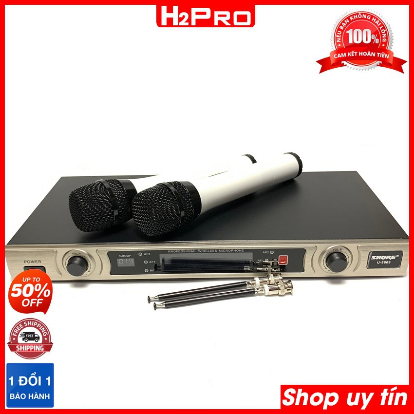 Bộ 2 Micro karaoke không dây Shure U-8809, Micro karaoke không dây cao cấp tặng 2 chống lăn mic và 2 cặp pin giá 39K