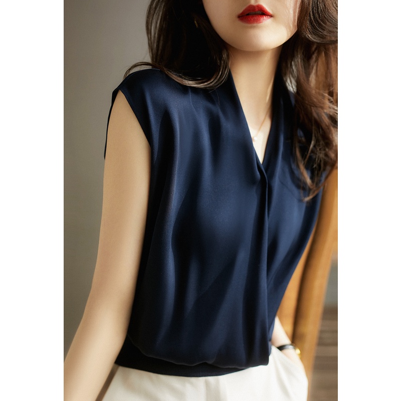Áo Thun Lụa Satin Dáng Rộng Co Giãn Thời Trang Mùa Hè Đa Năng FF Mới Cho Nữ