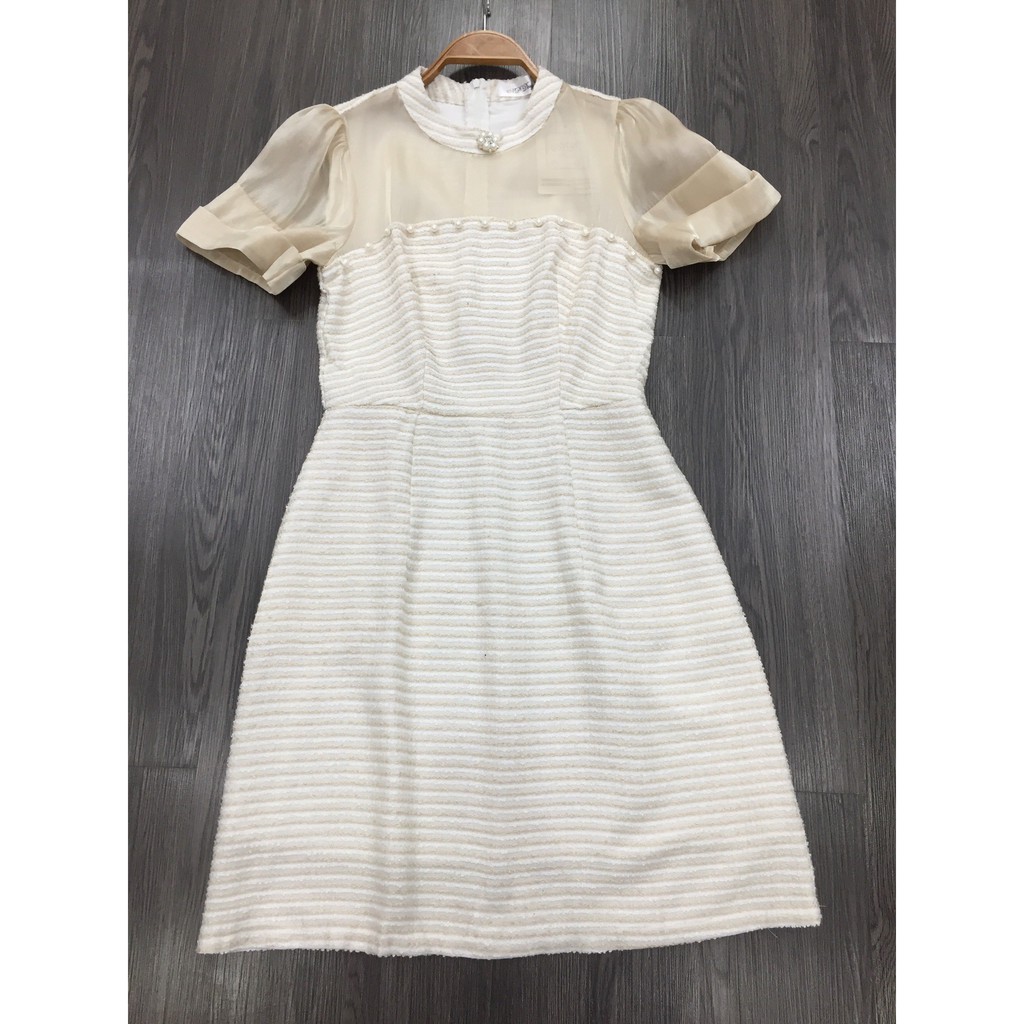 7411 Váy Đầm Suông Dạ Tweed Cổ Tròn Phối Tơ | BigBuy360 - bigbuy360.vn