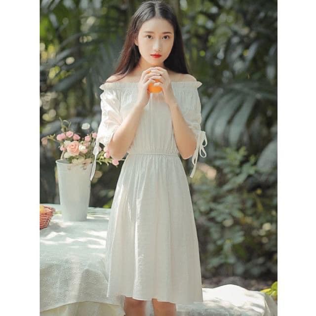 Đầm Nữ Lệch Vai Chít Eo Bèo