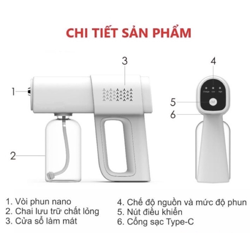 Máy xịt khử khuẩn cầm tay, Súng phun khử khuẩn nano Machine K5, K5 PRO