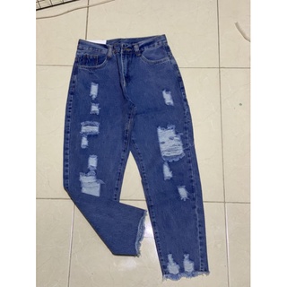 Quần baggy rách gối 9 tấc lưng cao