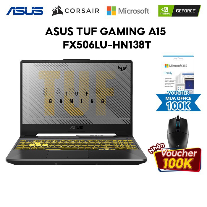 Laptop ASUS TUF FX506LU-HN138T i7-10870H 8GB 512GB GTX1660Ti 6GB 15.6''FHD144Hz W10