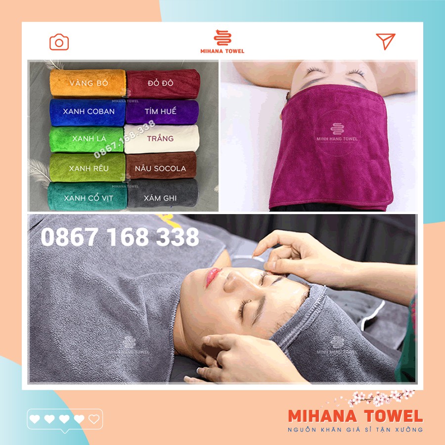 Khăn gội đầu Salon, quấn đầu Spa loại dày - KT 35*75, Mềm mịn siêu thấm nước - Khăn lau chuyên dụng Salon tóc, Nail, Spa