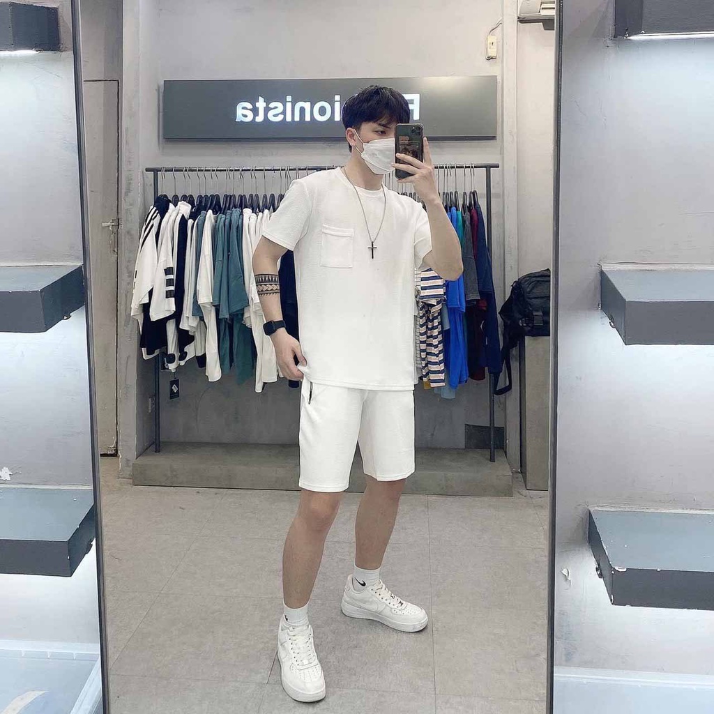 Bộ thể thao nam, đồ bộ nam mặc nhà mùa hè chất Cotton Xốp Thái nguyên sét quần áo đùi cọc tay có khóa túi win99