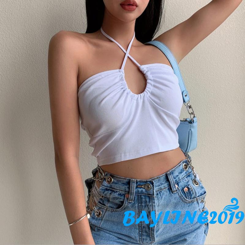 Áo Croptop Sát Nách Có Dây Thắt Chéo Màu Sắc Đơn Giản Quyến Rũ Cho Nữ