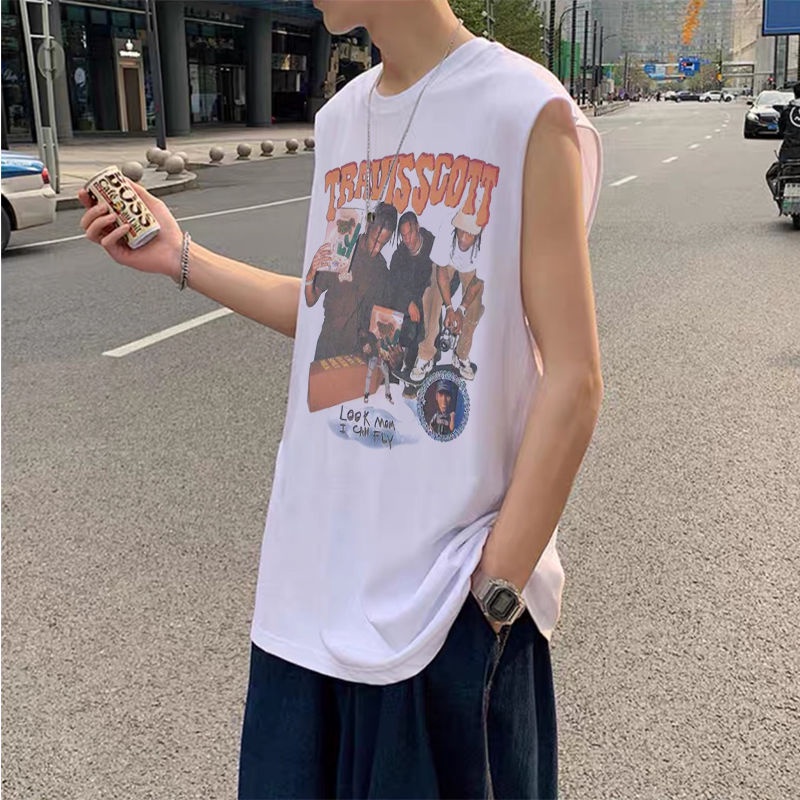 Áo Thun Sát Nách Dáng Rộng In Họa Tiết Kiểu Hip-Hop Đường Phố Mỹ Thời Trang Mùa Hè Cho Nam