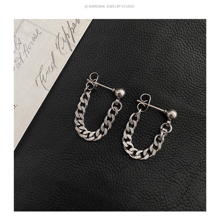 Bông tai dây xích bằng thép titan không phai màu cao cấp phong cách retro đường phố đơn giản cho nam và nữ
