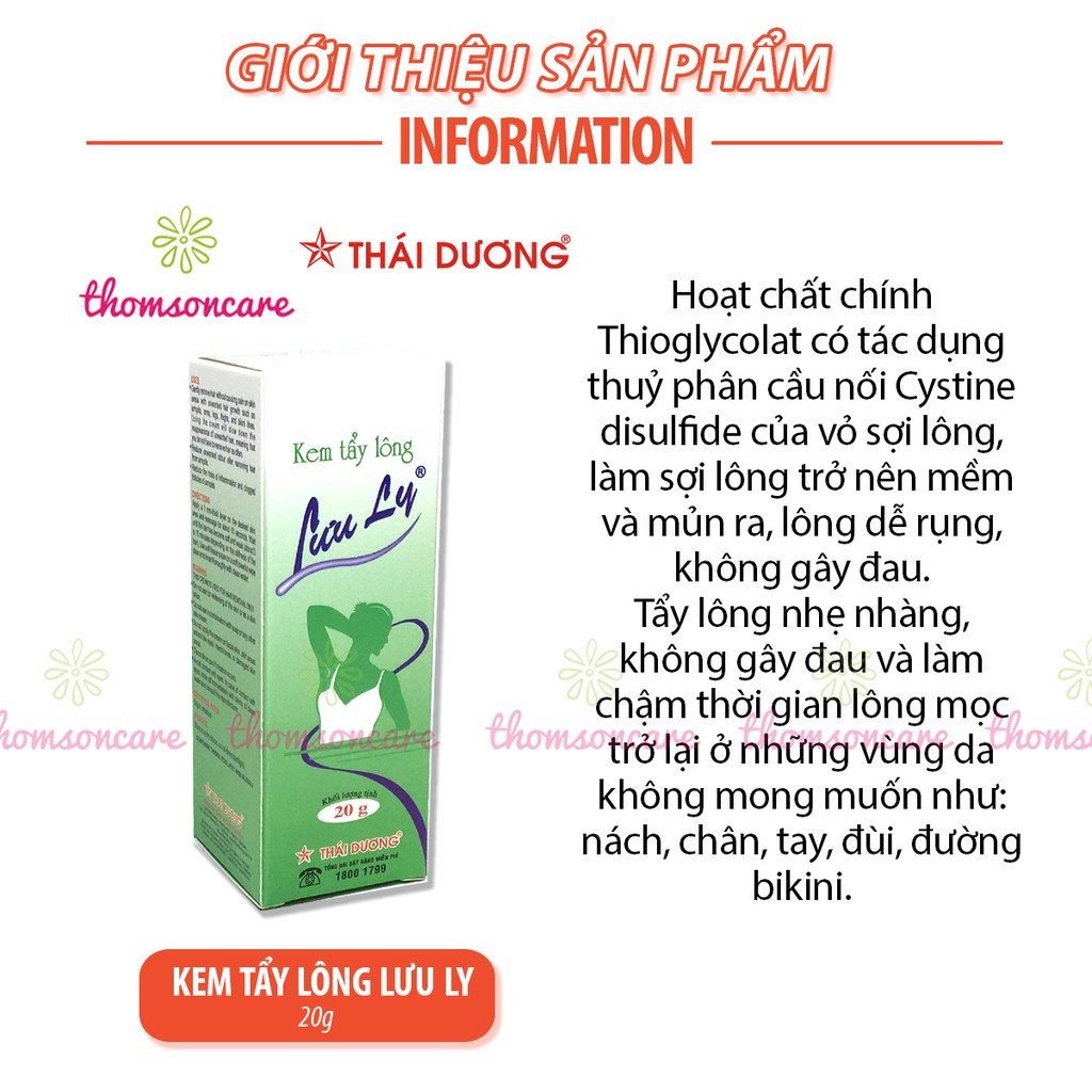 Kem tẩy lông triệt lông Lưu Ly - Thái Dương tuýp 20g gel làm sạch lông tay, lông chân, nách