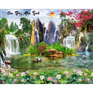 Tranh dán tường 3d Tranh Sơn Thuỷ Hữu Tình ST96 kt120x180