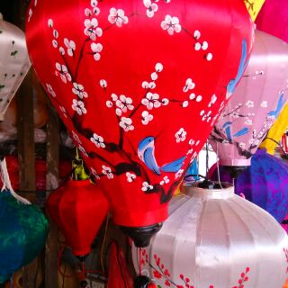 Cặp lồng đèn Hội An_vẽ hoa_dạng tỏi_size 45