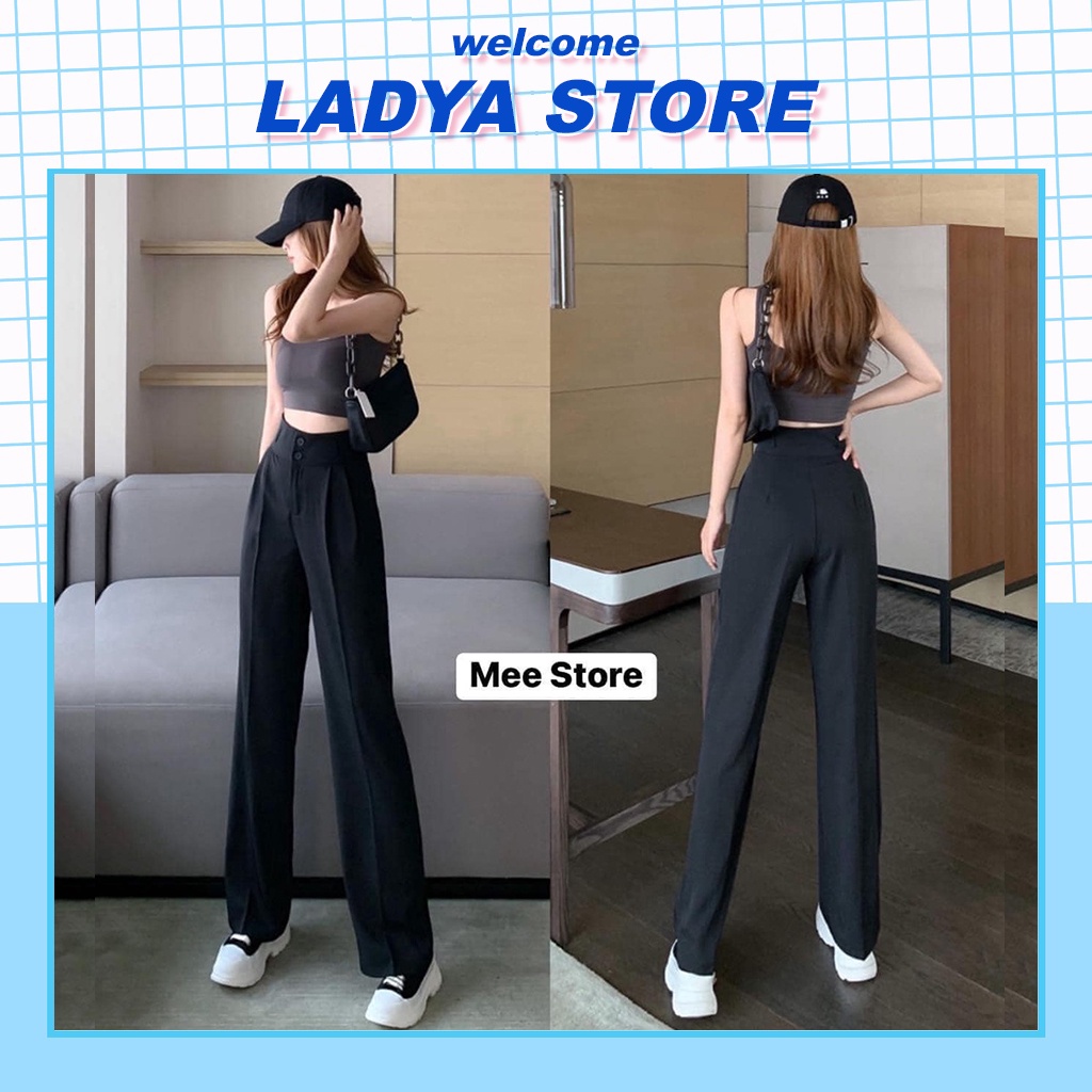 Quần suông ống rộng dài 100cm vải tuyết mưa cạp cao 2 khuy LADYA STORE M888
