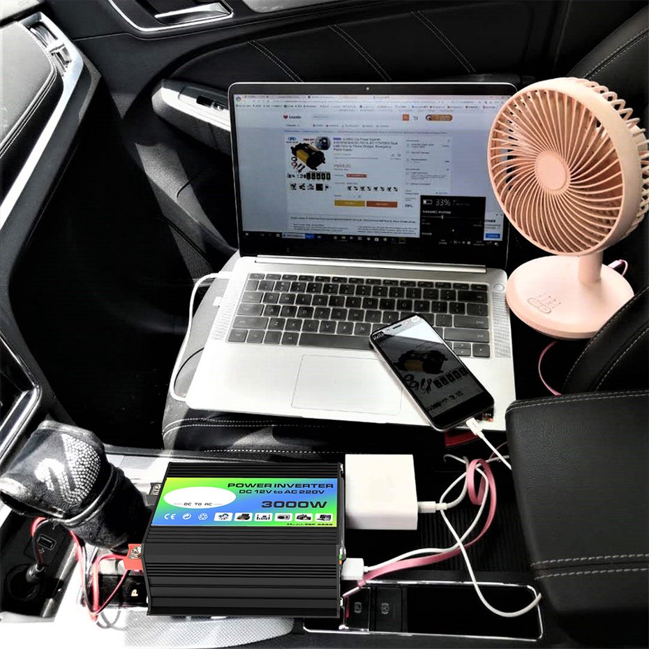 Bộ chuyển đổi nguồn điện 3000W 12V sang 220V/110V USB kép 12-04 cho xe hơi