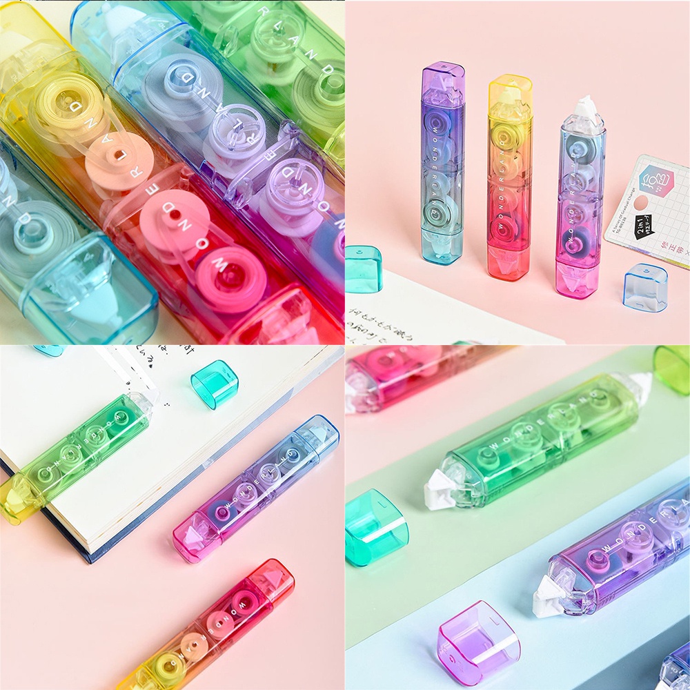 Bút Xóa Keo Hai Đầu Trong Suốt Màu Gradient 2 Trong 1 Dành Cho Học Sinh