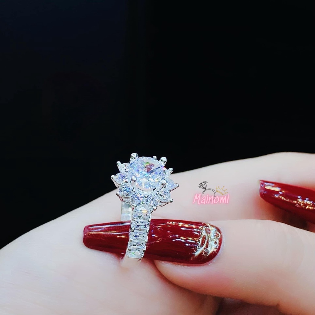 Nhẫn hoa mai đá viền ghết sang xịn chuẩn bạc cao cấp Mainomi Shop Bạc Xinh