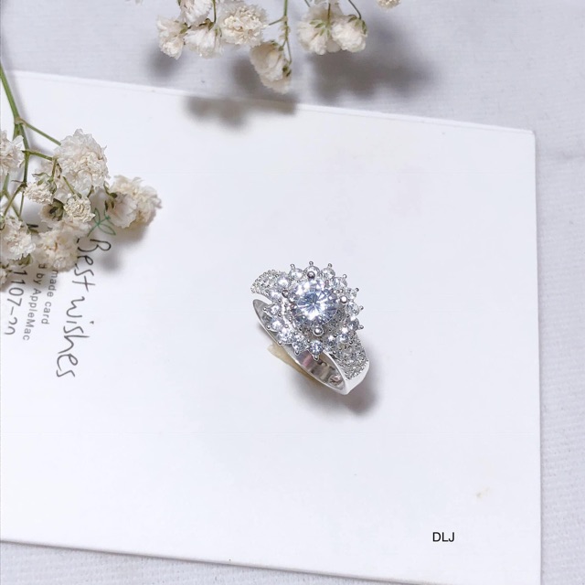 Nhẫn nữ bạc mặt đính hoa đá trắng siêu xinh NB0304